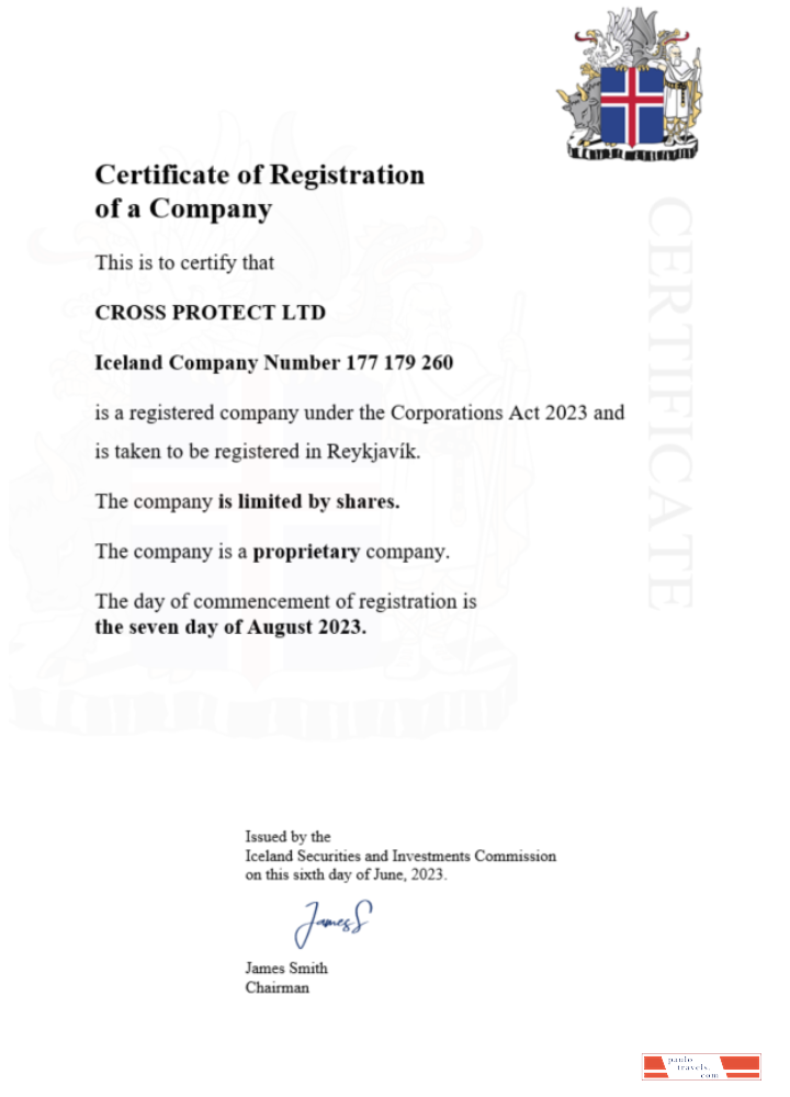 Iceland certificate of registration Word and PDF template